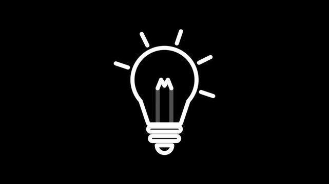 Animated 2D Flat Lightbulb Idea Innovation Icon Seamless Loop on Solid Black Background