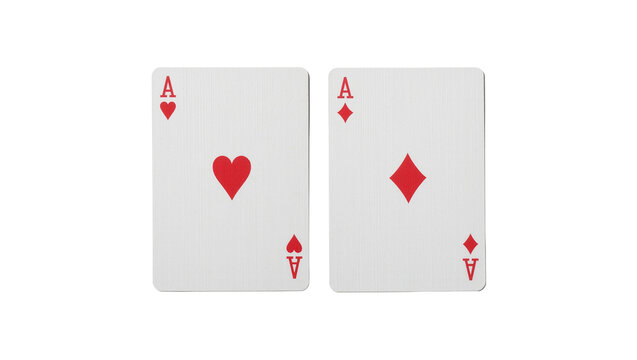 Two ace playing cards hearts and diamonds, isolated on transparent background