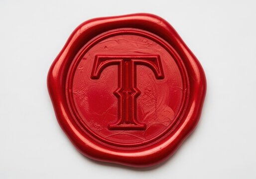 Red wax seal stamp with justice scales symbol and cross emblem