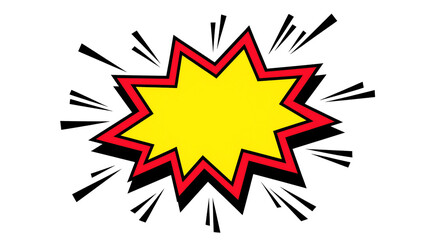 Yellow starburst explosion shape with red outline, isolated on transparent background © Hans