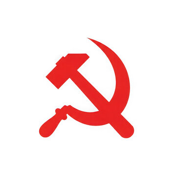 Bold red hammer and sickle symbol with sharp edges