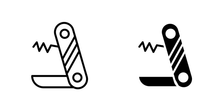 Pocket knife icon flat outline in black