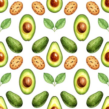 Fresh Avocado and Pit Pattern Design.