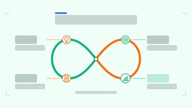 Animated infinity loop infographic in a modern flat vector style, path drawing in a smooth 4K loop. Blank text placeholders and fresh green accents sit on a bright light background so headings and num