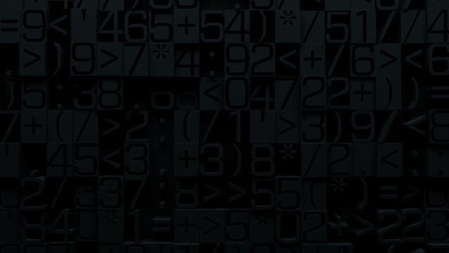 Textured Abstract Digital Rendering of Varied Mathematical Symbols and Characters in Chaotic Arrangement on Dark Background for Educational Technology and Data Visualization