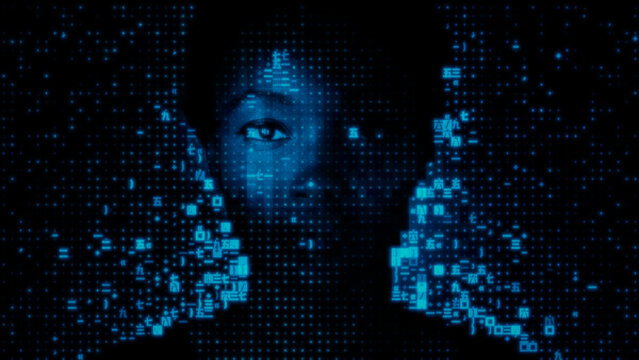 Woman's Face made of Source Code. Passkey Security Concept.