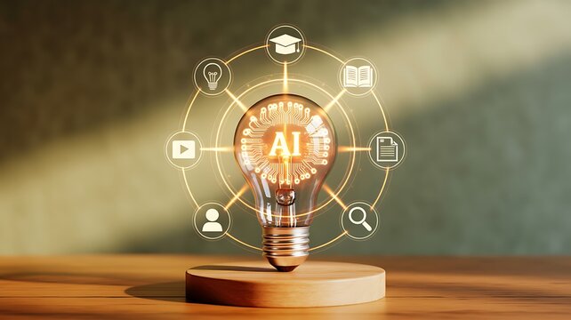 Artificial intelligence light bulb concept with connected digital icons representing smart technology and innovation