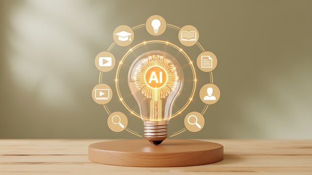 Artificial intelligence light bulb concept with connected digital icons representing smart technology and innovation