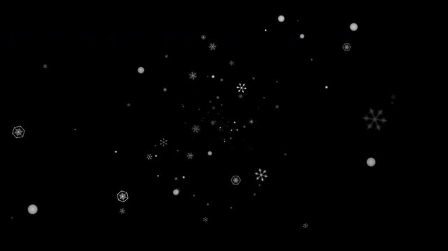 snow falling snowflake winter particle animation floating against a black background for holiday overlay