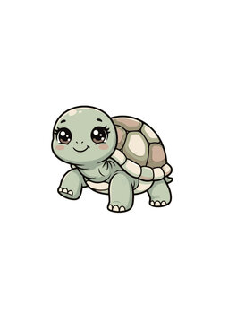 Baby Aldabra Giant Tortoise cute cartoon vector illustration white bac