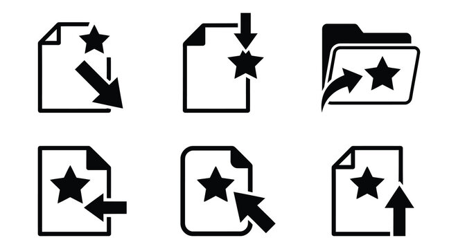 Star document icons with arrows depict saving exporting and file management processes