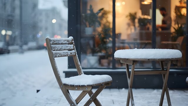 눈 쌓인 야외 의자 겨울 카페 테라스 휴식 공간 설경 풍경,
Snow piled outdoor chair winter cafe terrace resting space snowy scenery landscape,