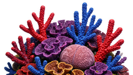 Vibrant artificial coral reef with brain and branching corals, isolated on transparent background © Petra
