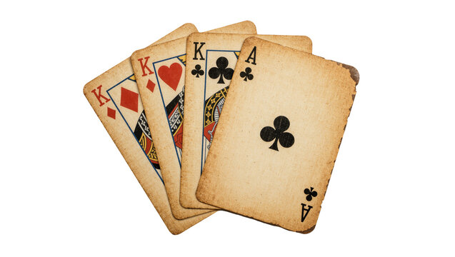 Vintage playing cards including kings and ace, isolated on transparent background