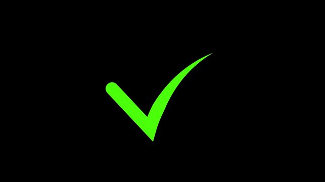 Animated green check mark symbol on black background