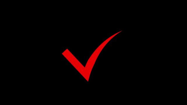 Red check mark animation symbol on black background
