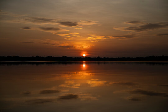 Beautiful view to amazon sunrise over Anavilhanas Archipelago