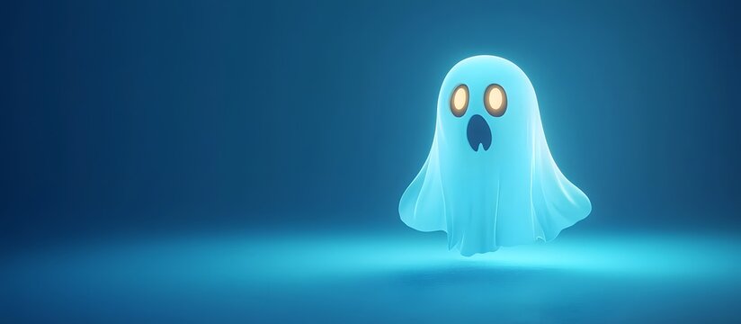 A ghost against the plain blue background.