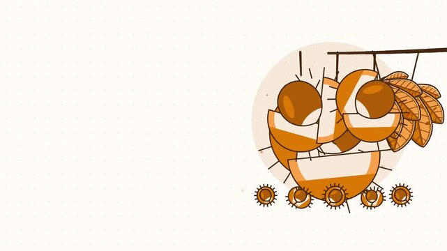 Gentle 4K seamless loop showing chestnuts in shell opening closing in a clean flat vector style with orange and amber colours and a bright light backdrop. Slow natural movement and generous copy space
