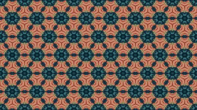 Morphing teal coral and mint geometric kaleidoscope pattern