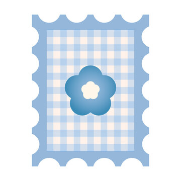 blue gingham stamp frame with flower
