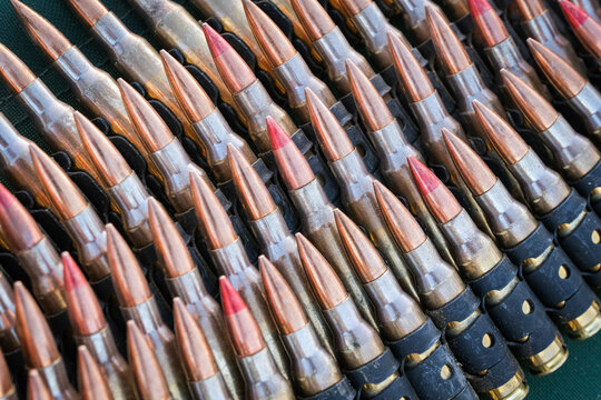 Brass cartridges shining in the desert light at a French army camp in the Sahel near Tin-Akoff, Burkina Faso