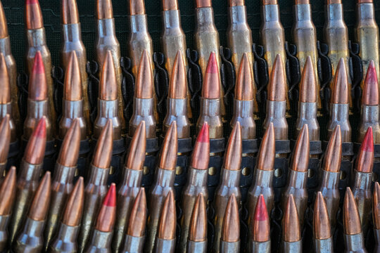 Coloured tips marking tracer rounds in belted ammunition in the Sahel near Tin-Akoff, Burkina Faso