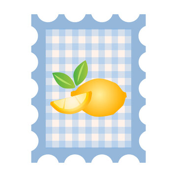 blue gingham stamp frame with lemon