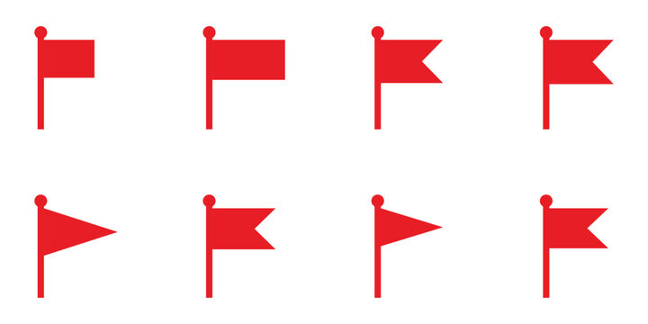 Red flag icon set, editable flat location marker shapes, warning pennant symbol vector, flag, red, mark, pin