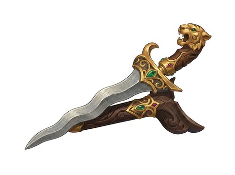 Ornate fantasy dagger with lion-themed hilt and intricate design