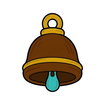 A cute cartoon vector illustration of a traditional bronze bell with a blue clapper, isolated on a white background. Ideal for notifications, alarms, school, or holiday concepts.