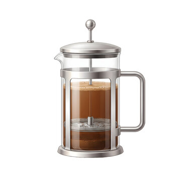 Elegant glass French press coffee maker vector illustration with metal frame
