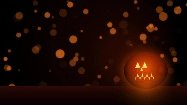 Glowing jack-o-lantern pumpkin with floating bokeh lights for halloween background, spooky holiday