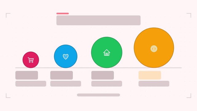 Animated bubble comparison infographic in a modern flat vector style, bubbles growing in a smooth 4K loop. Blank text placeholders and fresh green accents sit on a bright light background so headings 
