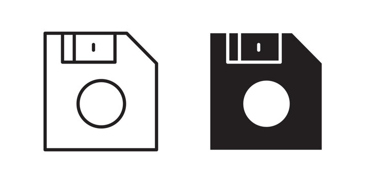 Floppy disk icon flat outline in black