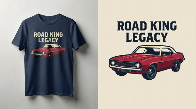 Road King Legacy vintage muscle car graphic tshirt design.