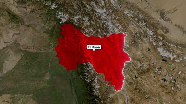Kashmir region highlighted on satellite map motion video clip