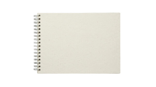 Blank spiral bound sketchbook or notebook with textured paper cover isolated on transparent background
