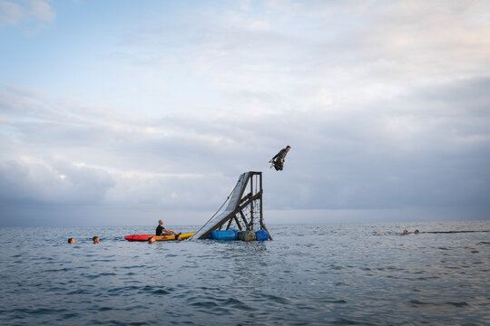 Last jump ending the sea session during French Army officer cadet hardening training in Djibouti