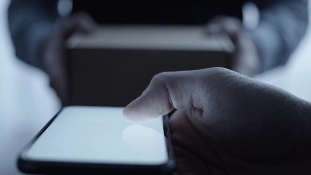 Hand tapping a smartphone touchscreen in close-up. Mobile technology and digital interaction. Online communication and app access. Modern connectivity, browsing and user interface.