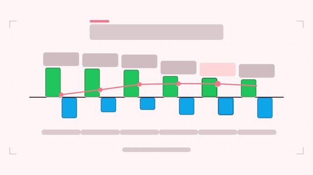 Animated cash flow infographic in a modern flat vector style, columns growing in a smooth 4K loop. Blank text placeholders and fresh green accents sit on a bright light background so headings and numb
