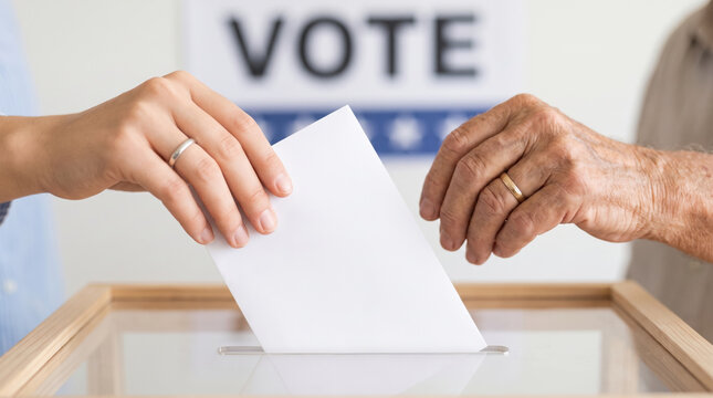 Hands placing ballot in box during election, showing civic participation and democratic responsibility