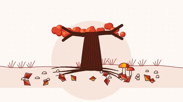 Gentle 4K seamless loop showing roots on ground faint trembling in a clean flat vector style with warm red and coral colours and a bright light backdrop. Slow natural movement and generous copy space.
