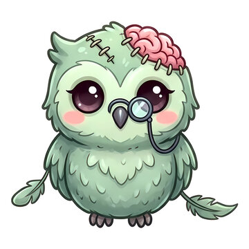 Cute zombie owl with exposed brain sticker  