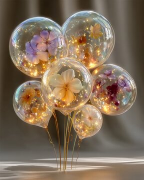 Transparent Floral Balloons with Daisies and Confetti