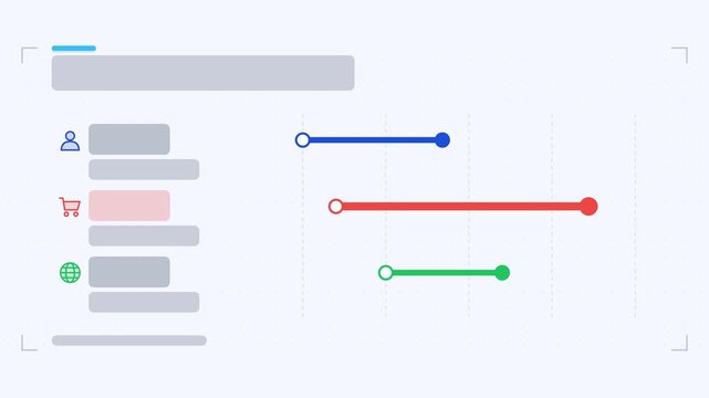 Seamless 4K looping animation of a duration comparison infographic template with bars growing. Flat vector shapes, icons and grey text placeholders animate on a clean light background in fresh green t
