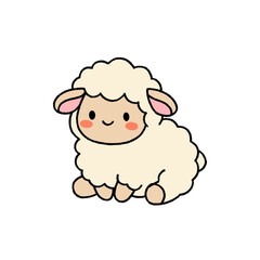 Cute kawaii fluffy sheep lamb character vector illustration sitting isolated on white background © Hasnah