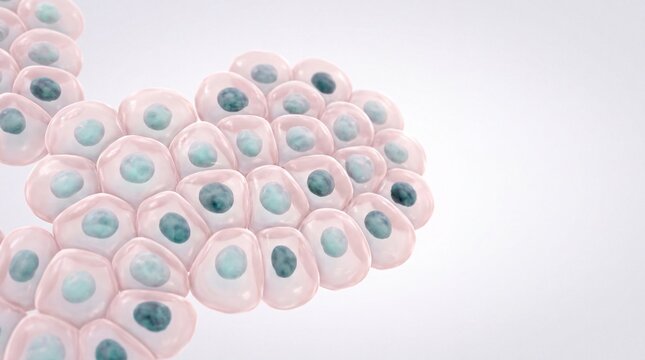 Epithelial cells cluster with teal nuclei