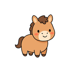 Fototapeta premium Cute kawaii brown horse pony character vector illustration sitting isolated on white background