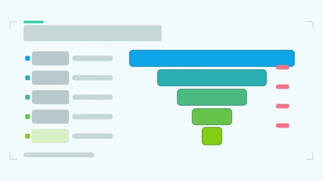 Animated hiring funnel infographic in a modern flat vector style, stages growing in a smooth 4K loop. Blank text placeholders and teal and turquoise accents sit on a bright light background so heading